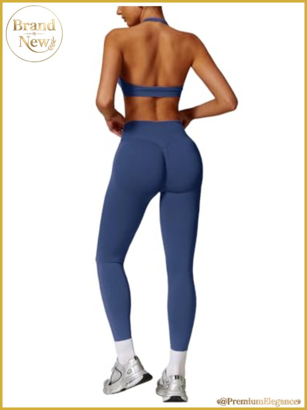 Women's Seamless Workout Set Halter Sports Bra Scrunch Leggings 2 Piece Gym